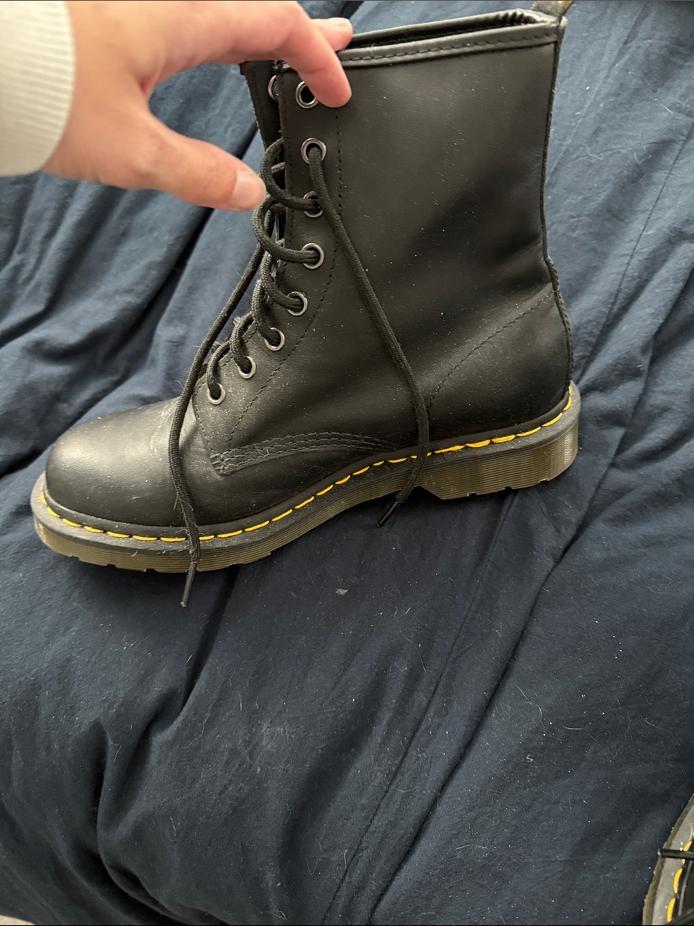 Dr. Martens Black Leather Lace-Up Boot with Yellow Stitching